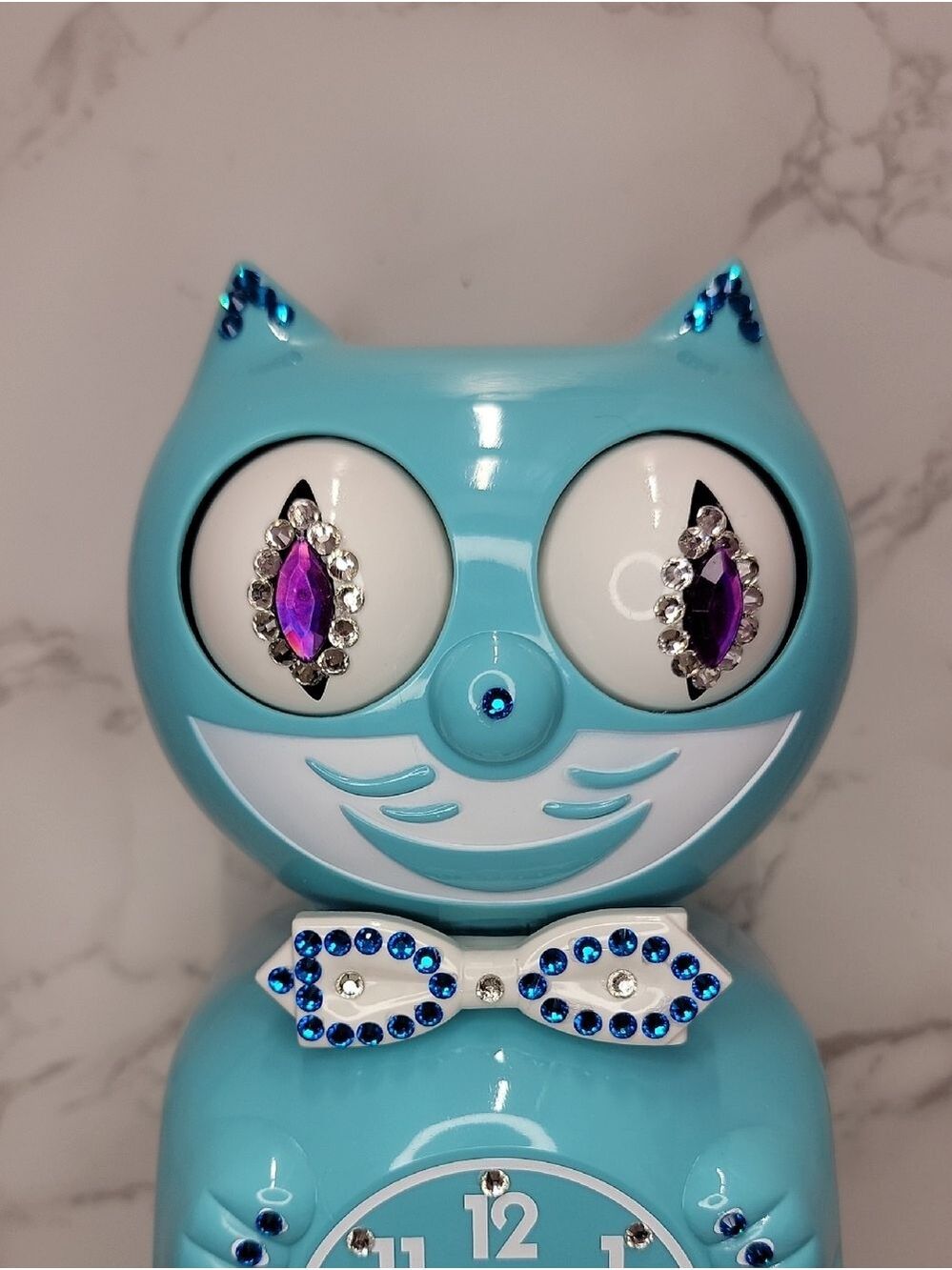 RARE Jeweled Vibrant Blue Turquoise Kit Kat Cat Klock Clock